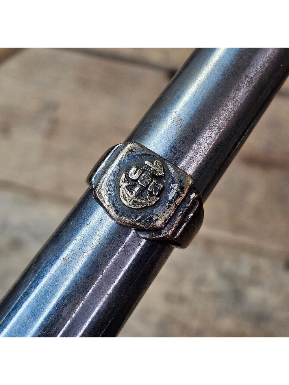USN United States Navy Sterling Silver Signet Ring Size 11 Military Anchor